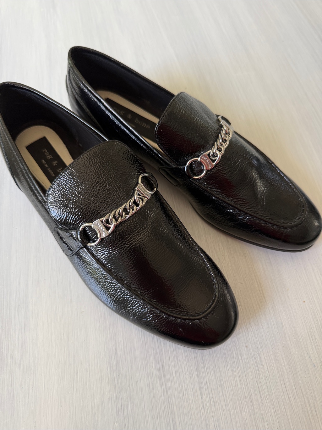 Rag & Bone Black Leather Chain-Detail Loafers